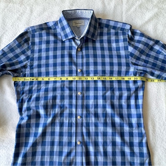 Ted Baker Endurance Blue Plaid Cotton Button Down Shirt Flip Cuff Sz 15.5 34/35 - Picture 3 of 7